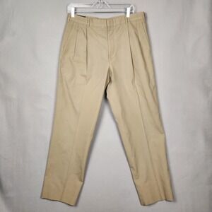 Vtg Lands End Pants Mens 35 Khaki Pleated Front Classic Fit Dress Chino Made USA